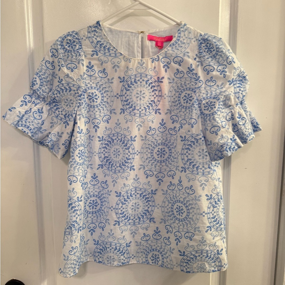 Lilly Pulitzer Lailah Short Sleeve Eyelet Boca Blue Beachside Daydream Small NWT